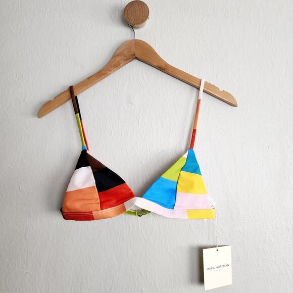 NEW Mara Hoffman Nonpadded Triangle Bikini Swim Top Rainbow Multi - Picture 1 of 12